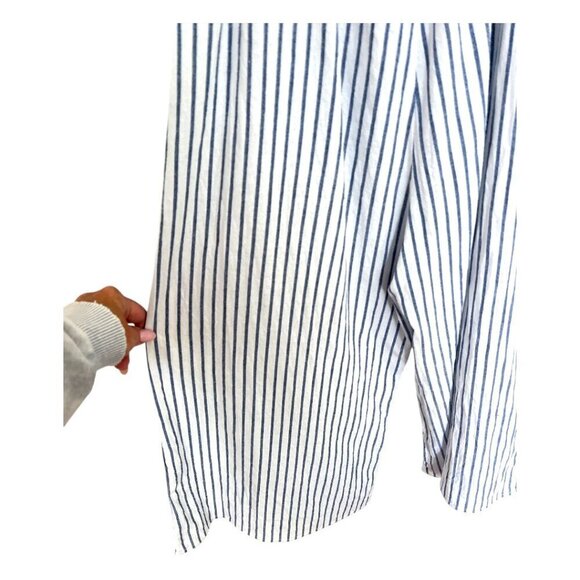 Women's Nautical White Blue Pinstripe Wide Leg Cropped Jumpsuit Front Knot Small - Picture 4 of 5